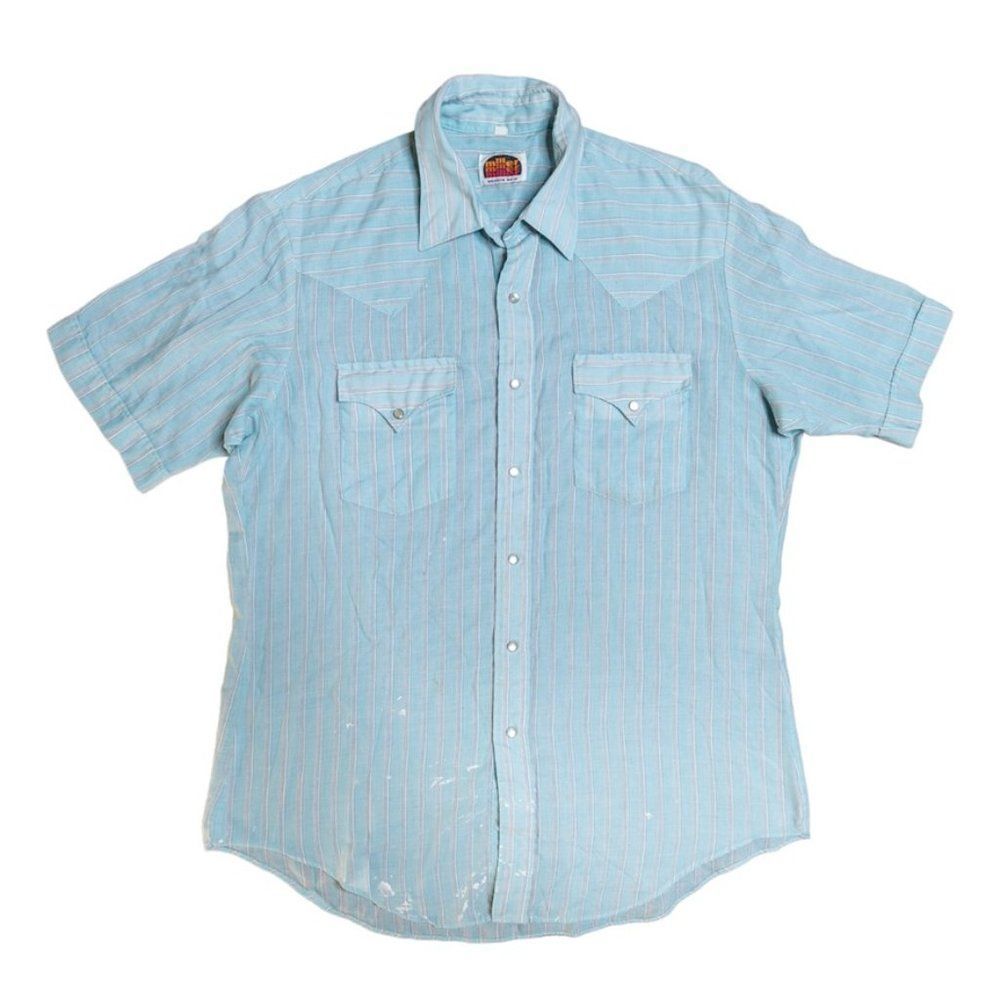 Vintage Miller thrashed paper thin western pearl snap button down tee